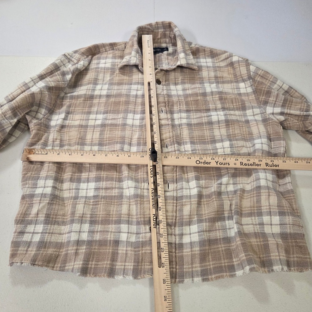 Abercrombie & Fitch Soft A&F Cropped Plaid Flannel Shirt Beige Tan Medium - Picture 4 of 6